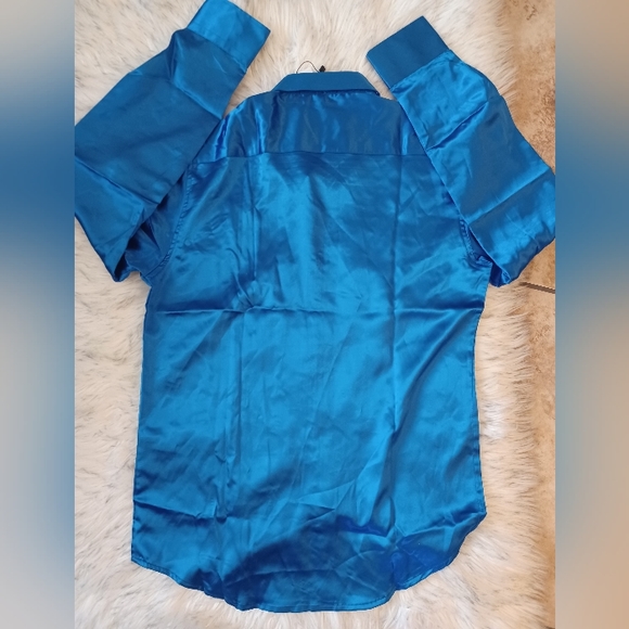 Lars Amadeus Silky Electric Blue Button-down Top - Size Small - NWT - Picture 2 of 4